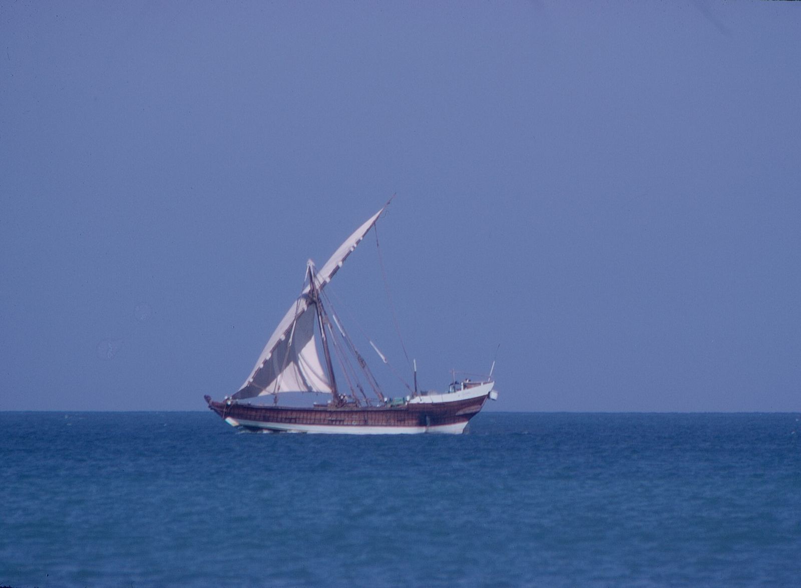 A traditional dhow under sail on the Indian Ocean